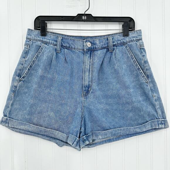 American Eagle Outfitters Pants - American Eagle Shorts 12 Mom High Rise Denim Blue Jean Cuffed Short Light Wash